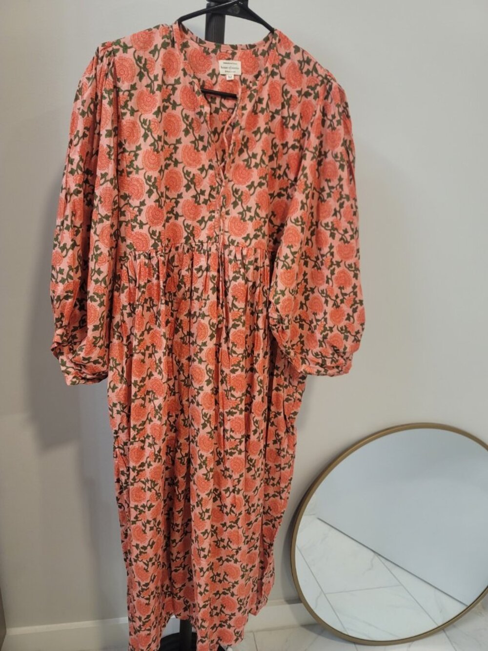 House of Sundar Dress Floral Cotton Boho Cottage Midi Size Medium NWoT Orange - Picture 2 of 7